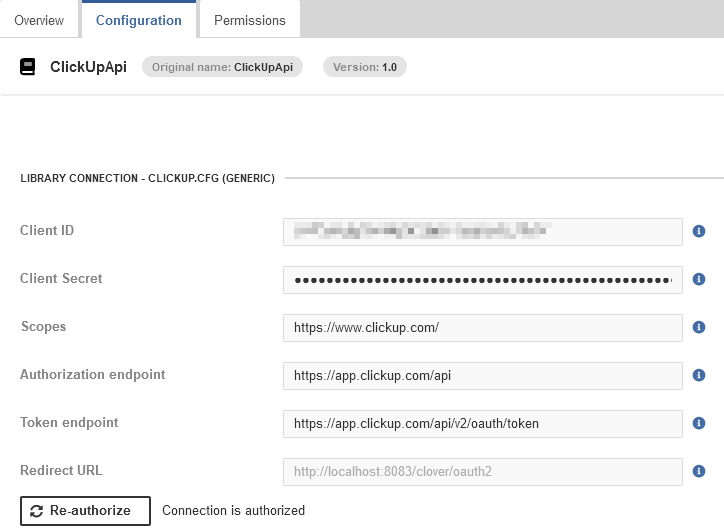 OAuth2 connection settings