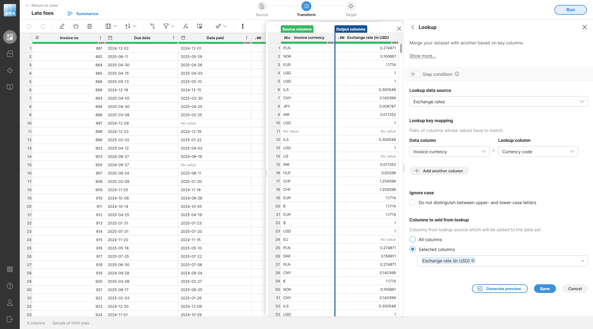 Dynamic preview showing a preview of a Lookup step while the step is being edited.