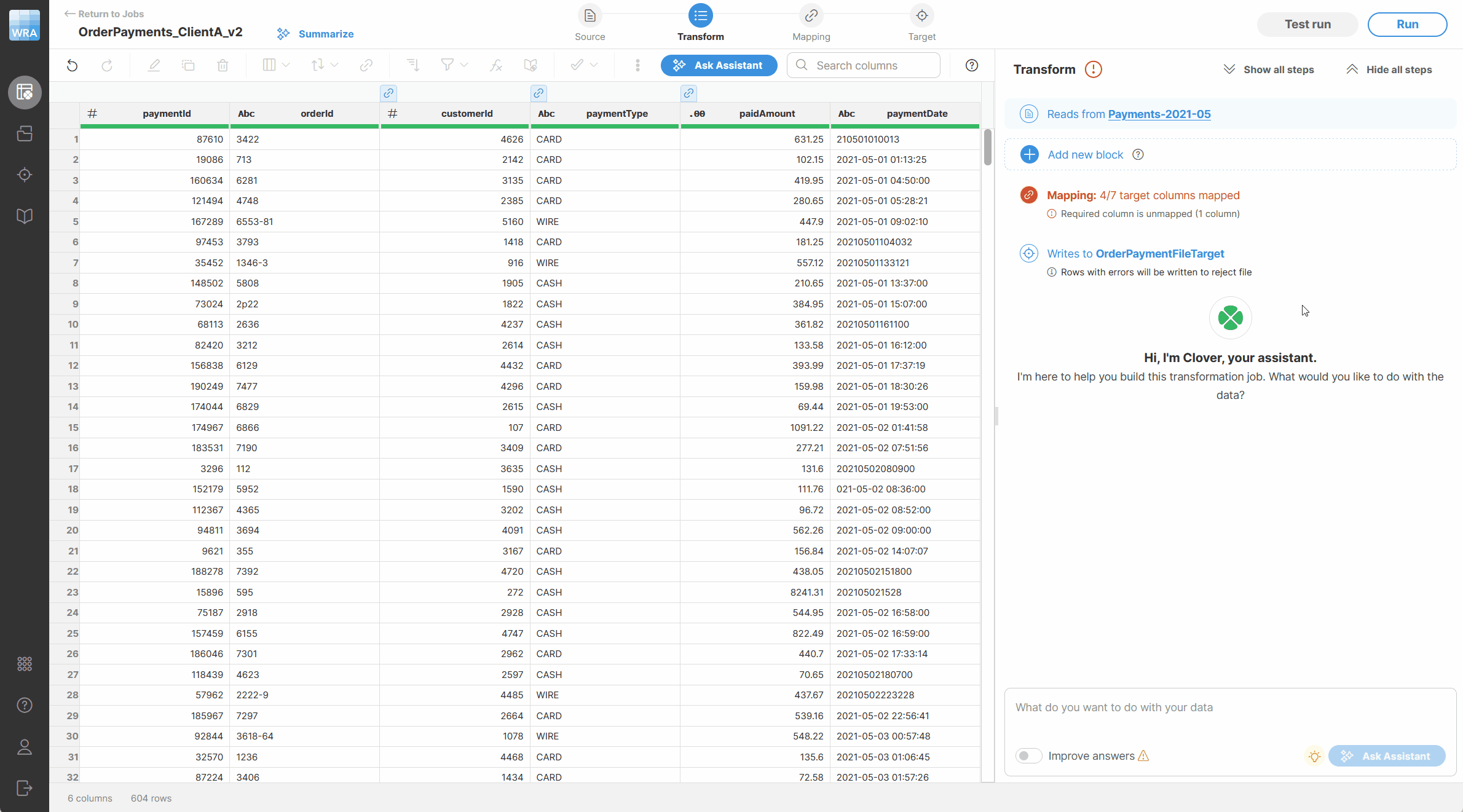 New mapping editor showing different kinds of mapping rules - formulas, columns, constants.