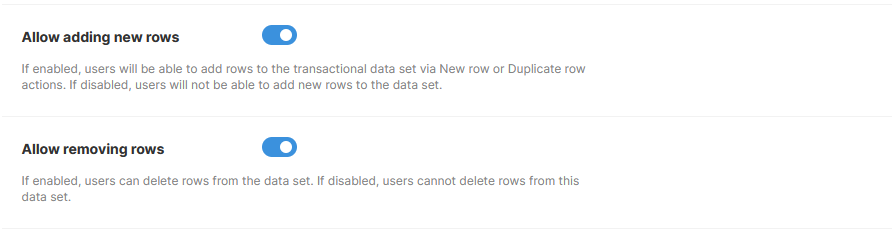 New permissions visible on the Basic settings screen of data set's configuration.