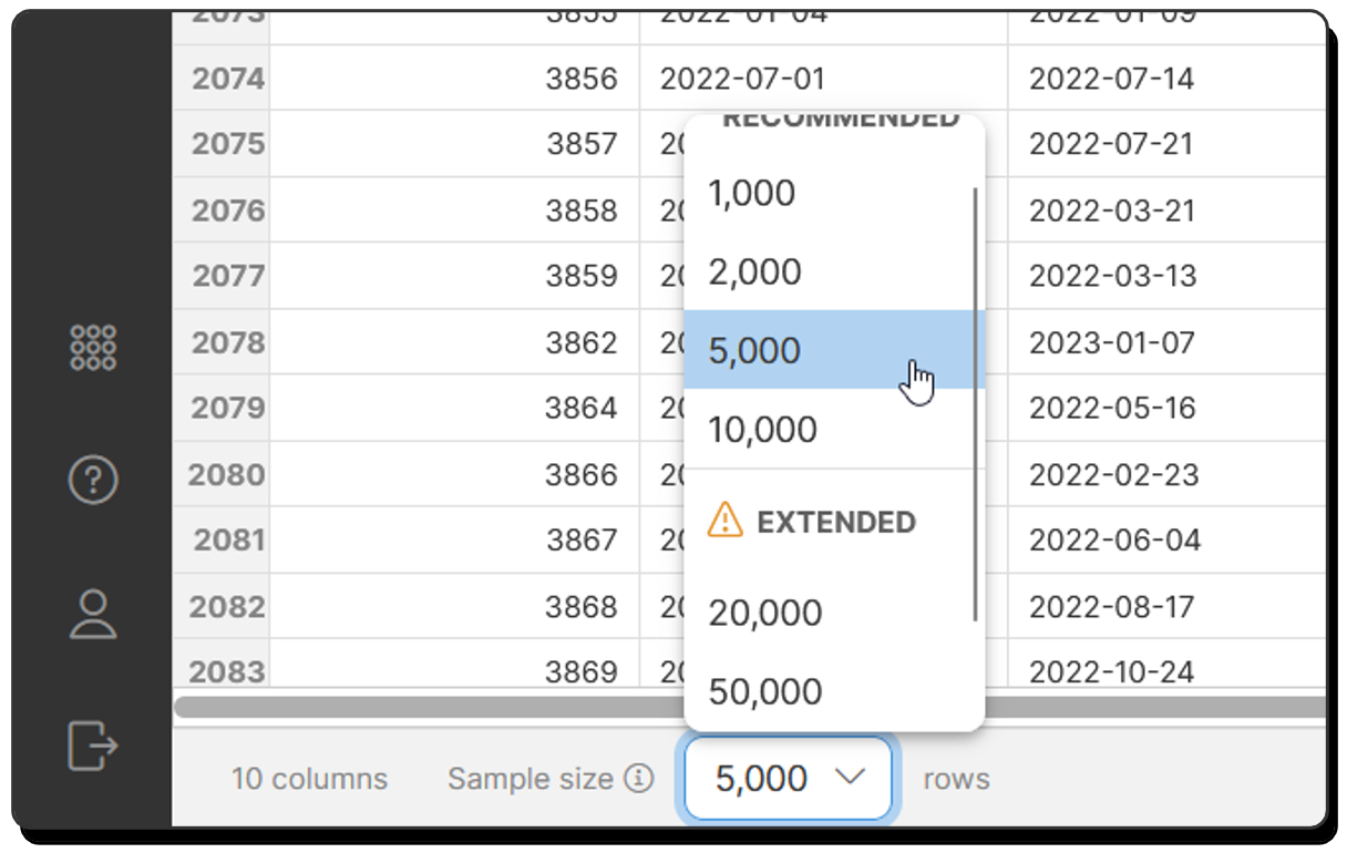 Changing sample size in Wrangler.