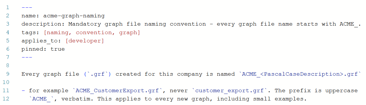 An example rule from Company knowledge base - naming conventions for files.