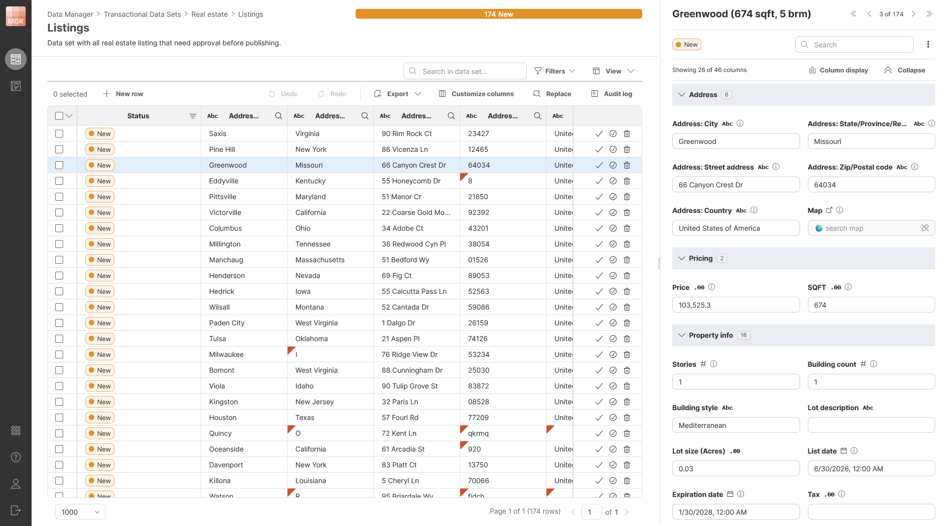 Data set editor showing a record in the new Split view sidebar.
