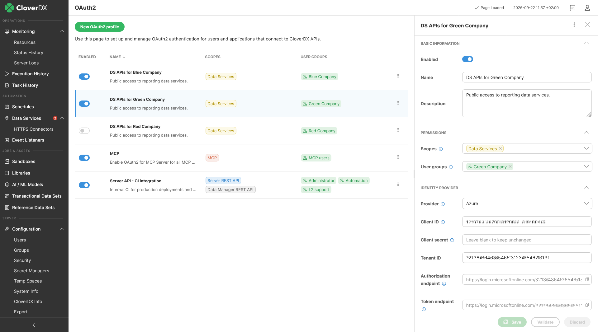 New OAuth2 module showing multiple profiles for different kinds of APIs.